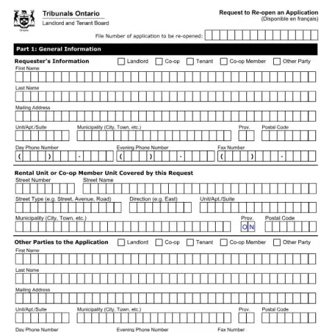 Document preview: Guide to Re-opening Applications with the Landlord and Tenant Board (English / French) — Housing