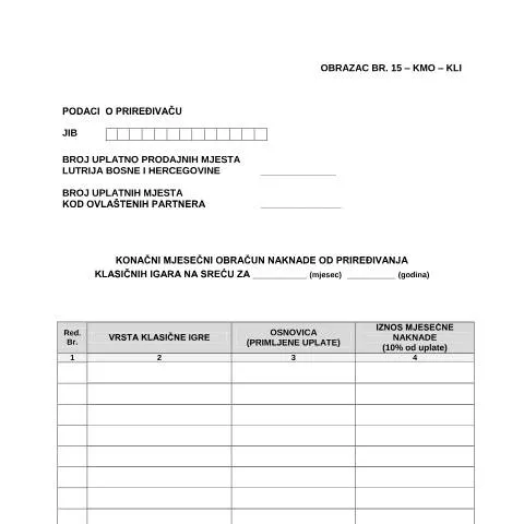 Document preview: Sve o Konačnom Mjesečnom Obračunu KMO-KLI — Administrativne procedure (CERFA n°KMO-KLI)
