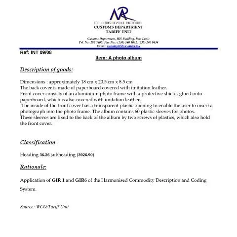 Document preview: Understanding Photo Album Classification for Imports — Government & admin (PhotoAlbum01)