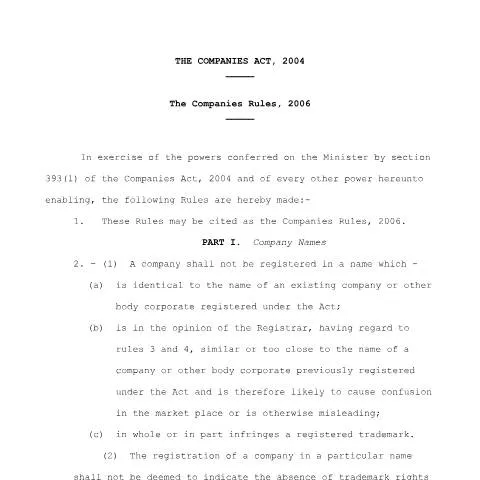 Document preview: Overview of the Companies Rules 2006 in Jamaica — Government & admin (CERFA n°CompaniesRules_2006)
