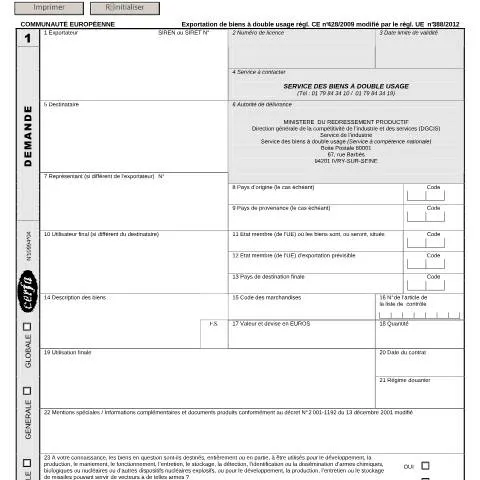 Aperçu du document Autorisation d'exportation biens double usage : démarches officielles — Démarches administratives (CERFA n°10994*04)