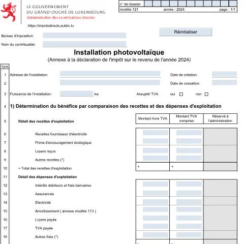 Aperçu du document Avantages de l'installation photovoltaïque à Luxembourg — Impôts & fiscalité (CERFA n°121)