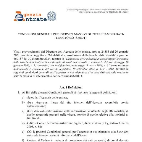 Anteprima documento Convenzione per l'accesso telematico alla banca dati catastale — Immobili e fondiario