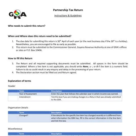 Document preview: Guide to Filing Partnership Tax Returns in Guyana — Taxes