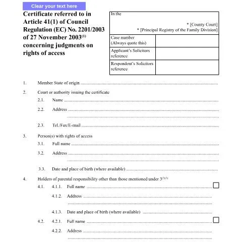 Document preview: Understanding the Certificate Referred to in Article 41(1) of Brussels — Legal & justice