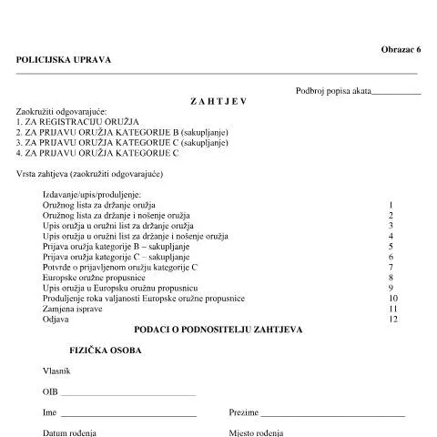 Document preview: Sve što trebate znati o Obrazac 6 za registraciju oružja — Administrativni postupci (CERFA n°Obrazac 6)