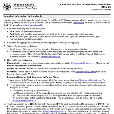 Document preview: Understanding the Rent Increase Above Guideline Application in Ontario (English / French) — Housing (L5)