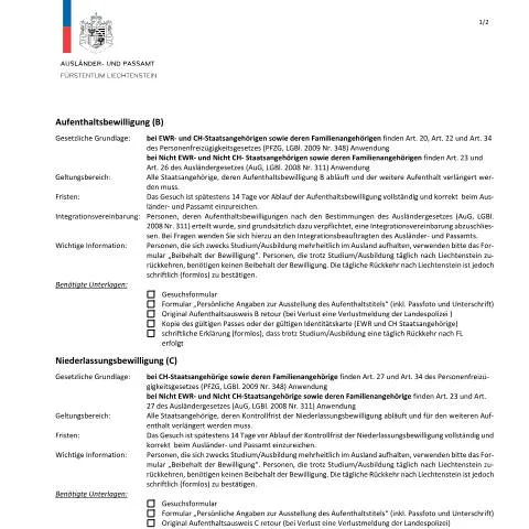 Dokumentvorschau: Wichtige Checkliste zur Aufenthaltsverlängerung in Liechtenstein — Behörden & Verwaltung (CERFA n°checkliste-verlaengerung-des-aufenthalts-b-c-d)