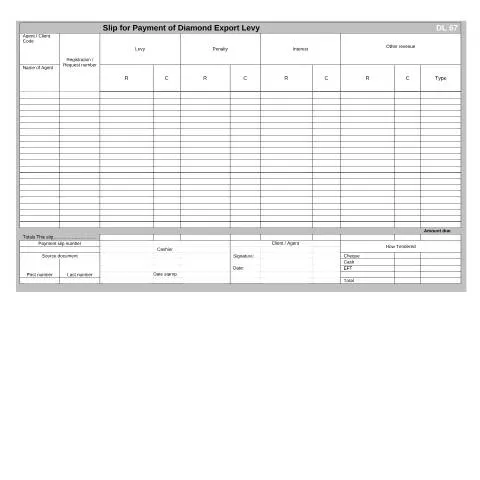 Document preview: Understanding the DL 67 Slip for Diamond Export Levy — Taxes (CERFA n°DL 67)