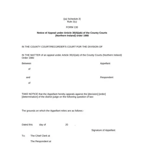 Document preview: Appeal Notice under County Courts Order — Legal & justice (Form 130)