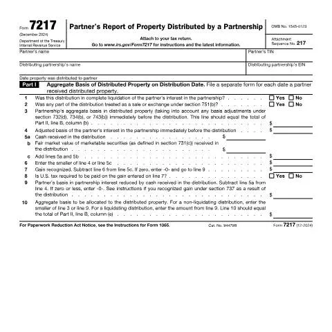 Document preview: Understanding IRS Form 7217 for Effective Tax Reporting — Taxes (CERFA n°7217)