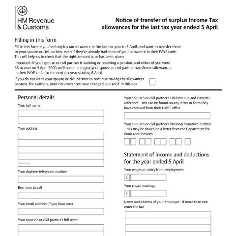 Document preview: How to Ask HMRC to Transfer Unused Tax Allowances Between Spouses — Taxes