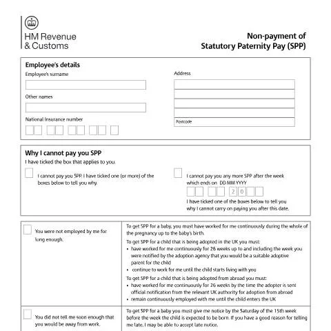 Document preview: Statutory Paternity Pay Denial: What the SPP1 Form Means for Fathers — Taxes