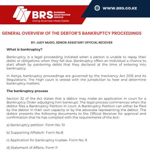 Document preview: Understanding Bankruptcy Proceedings in Kenya — Government & admin (CERFA n°General-Overview-of-the-Debtors-Bankruptcy-Proceedings)