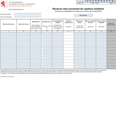 Aperçu du document Formulaire 180 : Guide sur les revenus de capitaux mobiliers — Impôts & fiscalité (CERFA n°180)