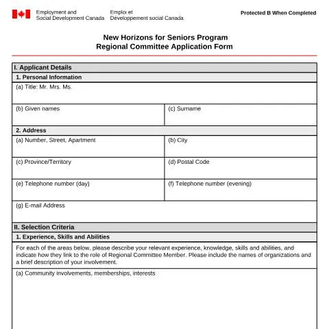 Document preview: Empower Seniors: Apply for the Regional Committee Today — Work & employment (CERFA n°ESDC-NHSP0004)