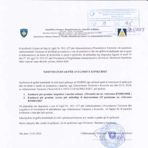 Document preview: Rëndësia e Njoftimit për Anulimin e Konkurseve — Punë & punësim