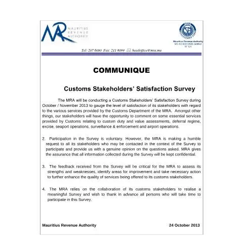 Document preview: Engaging Stakeholders Through the Customs Satisfaction Survey — Government & admin (CustomsStakeholders)