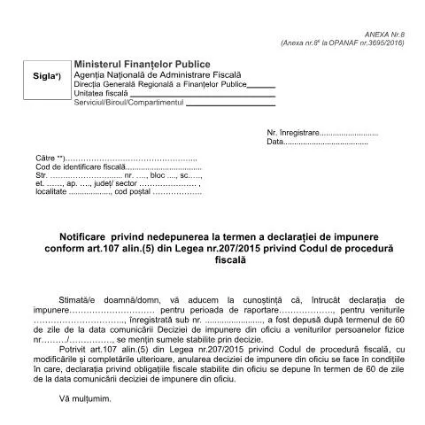 Document preview: Consecințele Nedepunerii Declarației de Impunere A8_OPANAF_3726_2017 — Impozite & fiscalitate (CERFA n°A8_OPANAF_3726_2017)