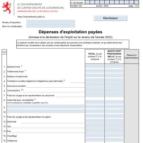 Aperçu du document Guide complet sur le formulaire 152 pour professions libérales — Impôts & fiscalité (CERFA n°152)