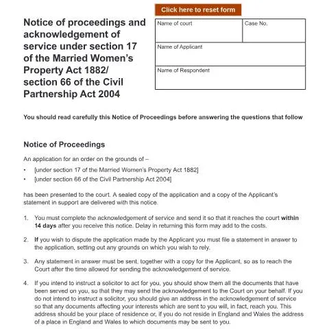 Document preview: Understanding the Notice of Proceedings and Acknowledgement of Service — Legal & justice