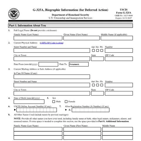 Document preview: Understanding the Importance of USCIS Form G-325A — Immigration & visas (CERFA n°G-325A)