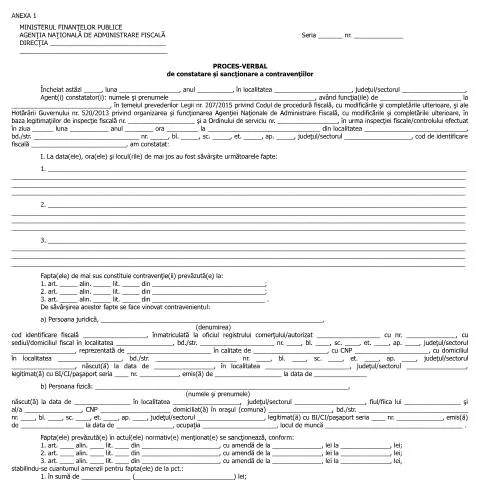 Document preview: Importanța Procesului-verbal de constatare a contravențiilor — Formalități administrative (CERFA n°A1_OPANAF_1094_2016)