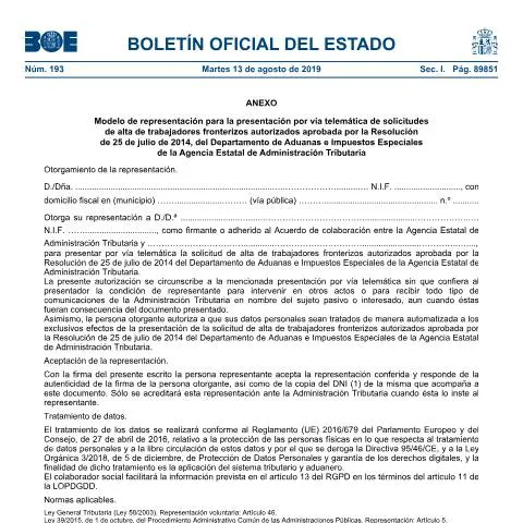 Vista previa del documento Gestión telemática de trabajadores fronterizos en España — Trámites administrativos