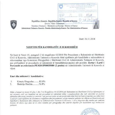 Document preview: Rëndësia e Njoftimit për Kandidatin e Suksesshëm — Punë & punësim