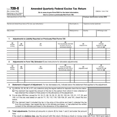Document preview: Navigating IRS Form 720-X for Accurate Tax Reporting — Taxes (CERFA n°720X)