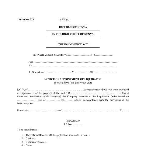 Document preview: The Essential Guide to Form F32F for Liquidators in Kenya — Government & admin (CERFA n°f32f)