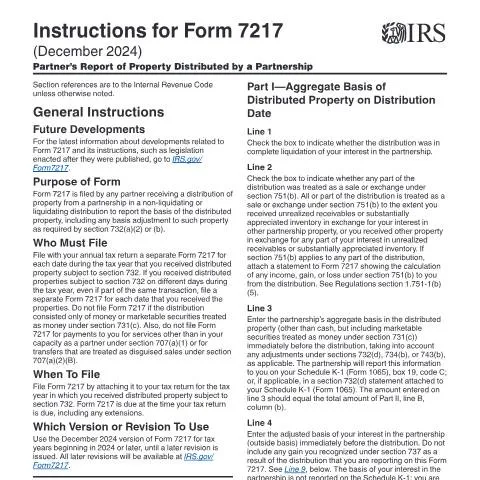 Document preview: Comprehensive Overview of IRS Form 7217 Instructions — Taxes (CERFA n°INST-7217)