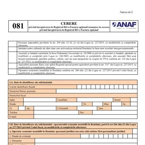 Document preview: Înregistrare în Registrul RO e-Factura: Cerere OPANAF 3788/2024 — Formalități administrative (CERFA n°A2_OPANAF_3788_2024)