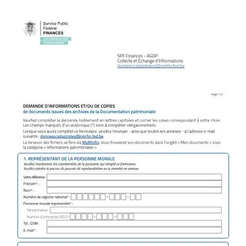 Aperçu du document Comment obtenir des pièces d'archives cadastrales en tant que — Démarches administratives (CERFA n°20250827-form-demande-pieces-archives-cadastrales-pro)