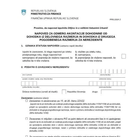 Document preview: Uvod v Napoved za odmero akontacije dohodnine — Davki & obdavčitev (CERFA n°Doh-Zap2)
