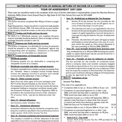 Document preview: Understanding I.T Form 3 for Corporate Tax in Mauritius — Taxes (companynotes)