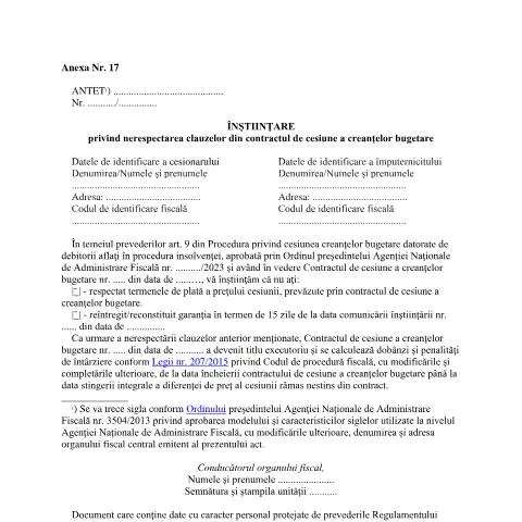 Document preview: Gestionarea creanțelor bugetare: OPANAF 1940/2023 — Formalități administrative (CERFA n°A17_OPANAF_1940_2023)