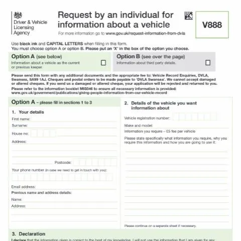 Document preview: How to Request Vehicle Information Using DVLA Form V888 — Vehicle & driving