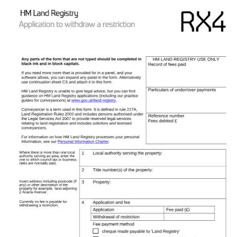 Document preview: Withdrawing Property Restrictions: Complete RX4 Form Guide — Civil status & identity