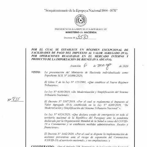Vista previa del documento Regimen excepcional para pago del IVA en Paraguay — Impuestos