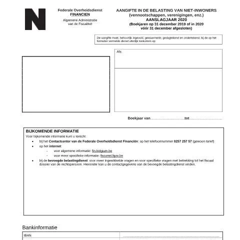 Aperçu du document Comprendre le formulaire 121 pour les sociétés non résidentes — Impôts & fiscalité (CERFA n°121-aangifte-bni-ven-2020)