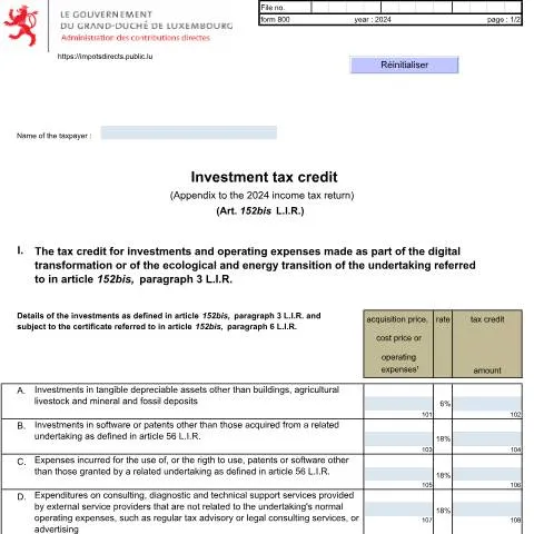 Aperçu du document Optimisez vos impôts avec le crédit d'impôt pour investissement — Impôts & fiscalité (CERFA n°800 E)