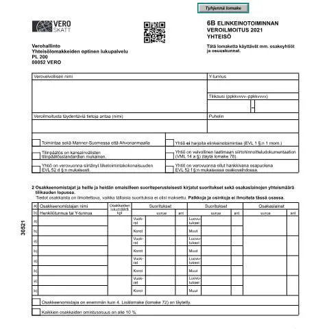 Document preview: Yhteisöjen veroilmoitus 6B: Tärkeimmät tiedot ja ohjeet — Verot & verotus (CERFA n°Vero 3052)