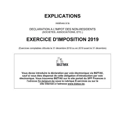 Aperçu du document Obligations fiscales des sociétés non-résidentes en Belgique pour 2019 — Impôts & fiscalité (CERFA n°121-275-2-explications-2019)