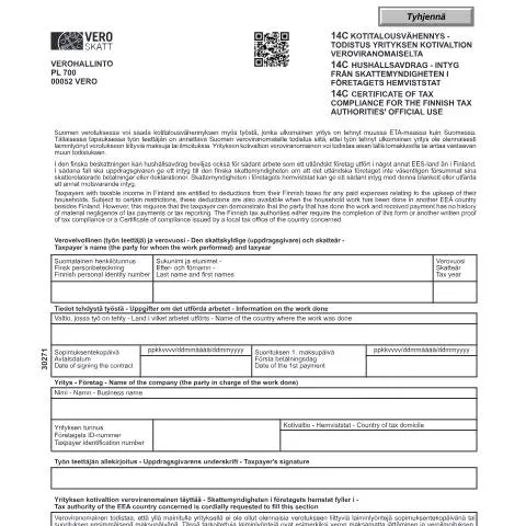 Document preview: Mikä on 14C Kotitalousvähennys ja sen rooli verotuksessa? — Verot & verotus (CERFA n°Vero 3027)