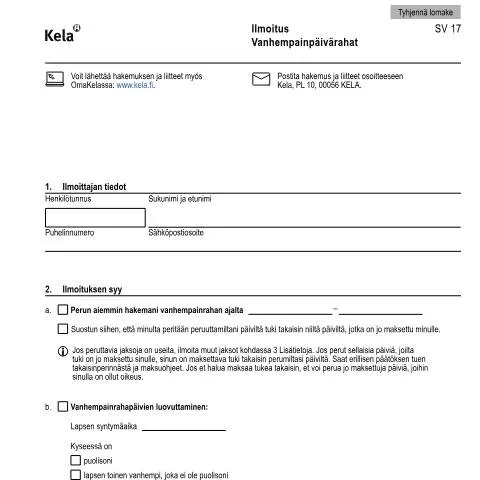 Document preview: Vanhempainpäivärahat ja niiden vaikutus perheiden arkeen — Perhe (CERFA n°Kela SV 17)