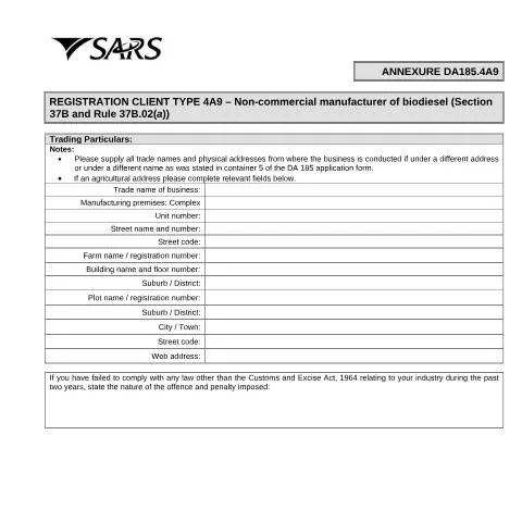 Document preview: Navigating the DA 185 4A9 Form for Biofuel Production — Government & admin (CERFA n°DA 185 4A9)