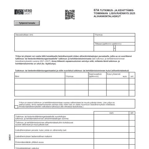 Document preview: 67A Tutkimus- ja kehittämistoiminnan kulujen lisävähennys — Verot & verotus (CERFA n°Vero 3083)