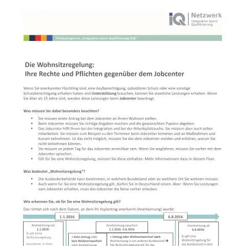 Dokumentvorschau: Wichtige Informationen zur Wohnsitzregelung für Geflüchtete — Arbeit & Beschäftigung (CERFA n°dok_ba022445)
