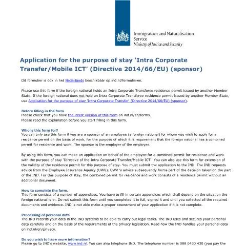 Documentvoorvertoning: Intra Corporate Transfer Verblijfsvergunning Nederland — Immigratie & visa (CERFA n°7564)